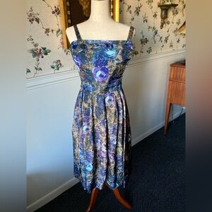 Vintage 1950s Navy Blue Floral Fit & Flare Party Dress